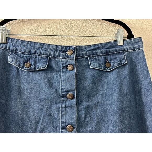 Old Navy Womens Jean Skirt‎ 14 Blue Button Up A Line Cotton Denim Flap Pocket - Picture 3 of 10